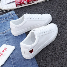 Load image into Gallery viewer, 2018 Autumn Woman Shoes Fashion New Woman PU Leather Shoes Ladies Breathable Cute Heart Flats Casual Shoes White Sneakers